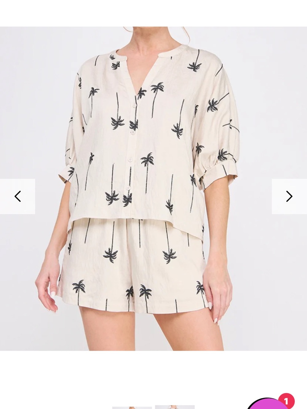 Women's Cream Palm-Print Shirt & Shorts Set, size L